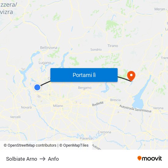 Solbiate Arno to Anfo map