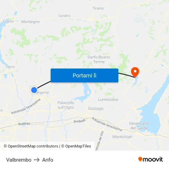 Valbrembo to Anfo map