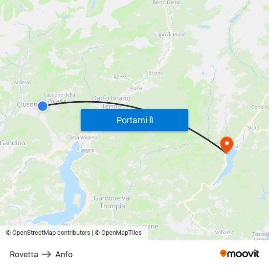 Rovetta to Anfo map