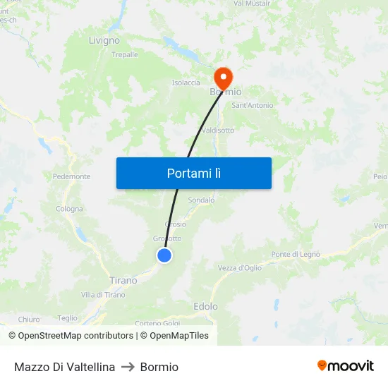 Mazzo Di Valtellina to Bormio map