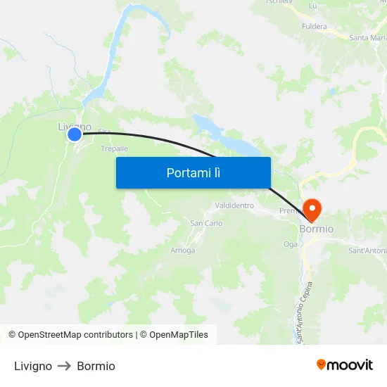 Livigno to Bormio map