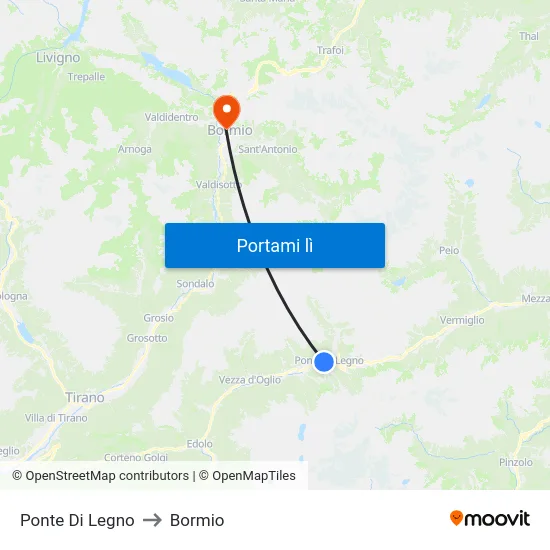 Ponte Di Legno to Bormio map