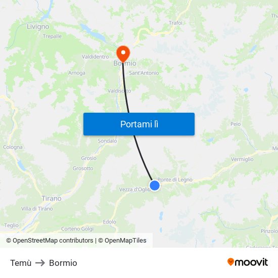 Temù to Bormio map