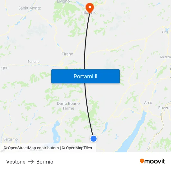 Vestone to Bormio map