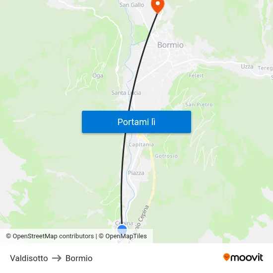 Valdisotto to Bormio map