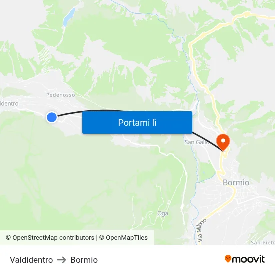 Valdidentro to Bormio map