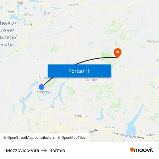 Mezzovico-Vira to Bormio map