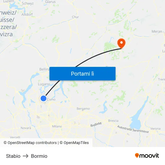 Stabio to Bormio map