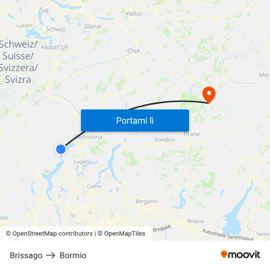 Brissago to Bormio map