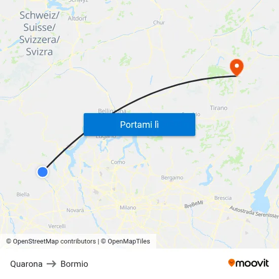 Quarona to Bormio map