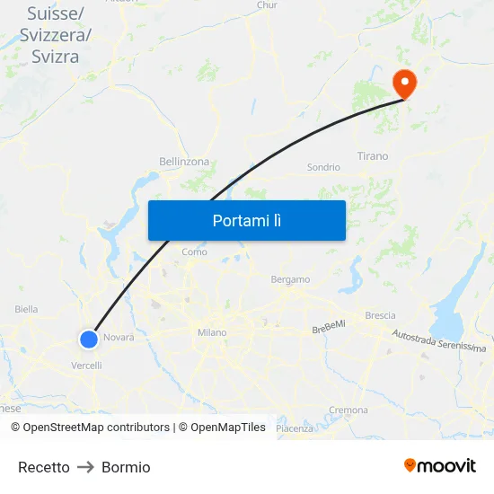 Recetto to Bormio map