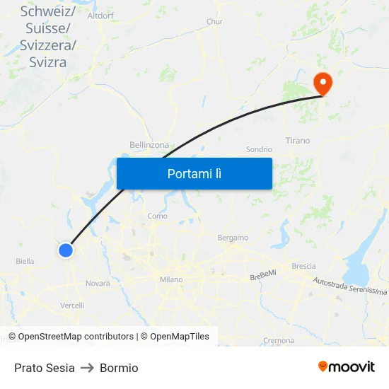 Prato Sesia to Bormio map