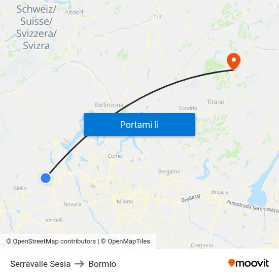 Serravalle Sesia to Bormio map