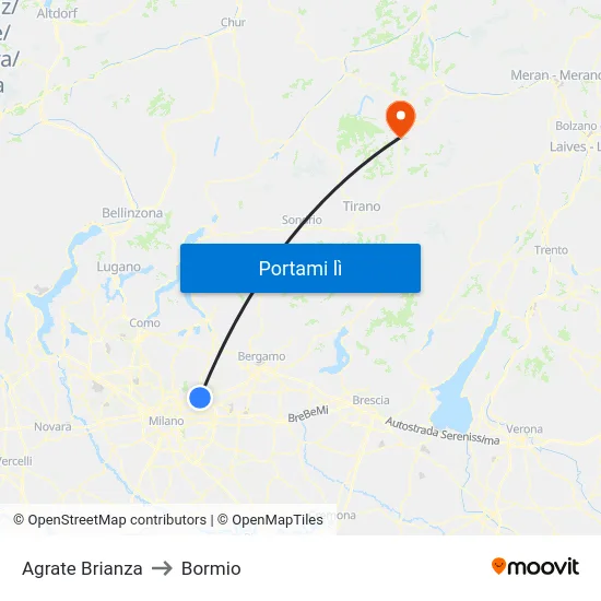 Agrate Brianza to Bormio map