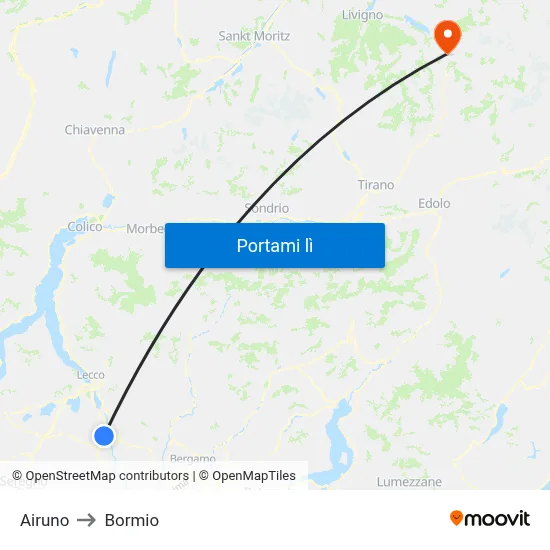 Airuno to Bormio map