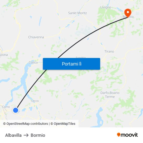 Albavilla to Bormio map