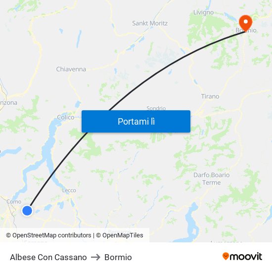 Albese Con Cassano to Bormio map