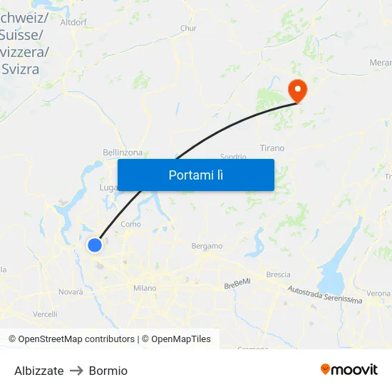 Albizzate to Bormio map