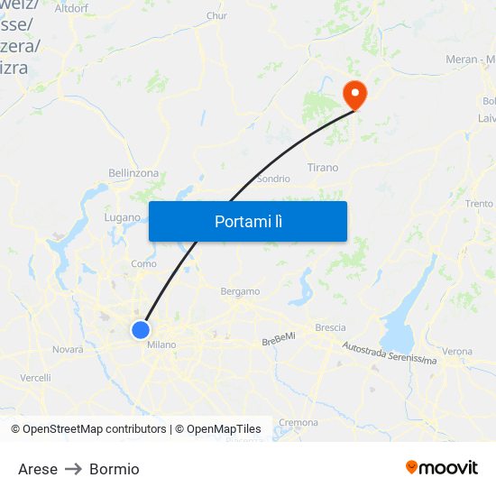 Arese to Bormio map