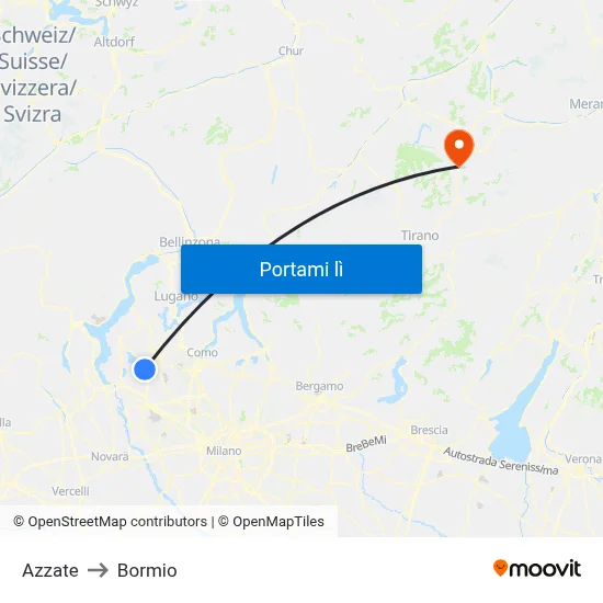 Azzate to Bormio map