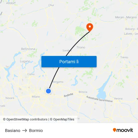 Basiano to Bormio map