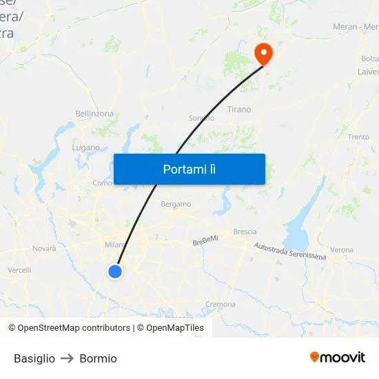Basiglio to Bormio map