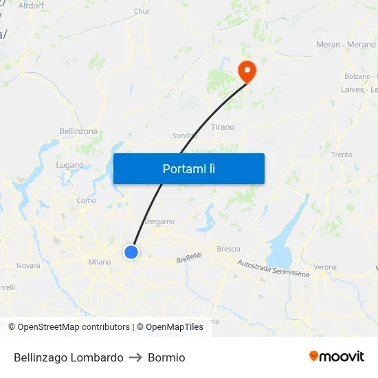Bellinzago Lombardo to Bormio map
