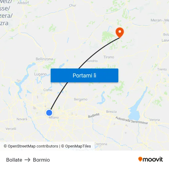 Bollate to Bormio map