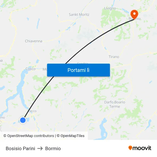 Bosisio Parini to Bormio map