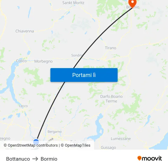 Bottanuco to Bormio map