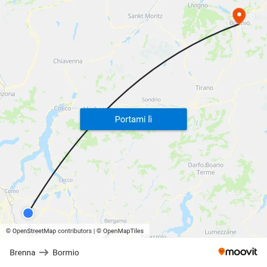 Brenna to Bormio map