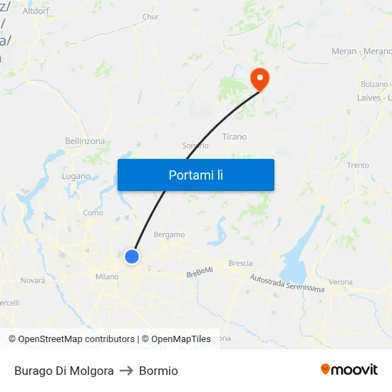 Burago Di Molgora to Bormio map