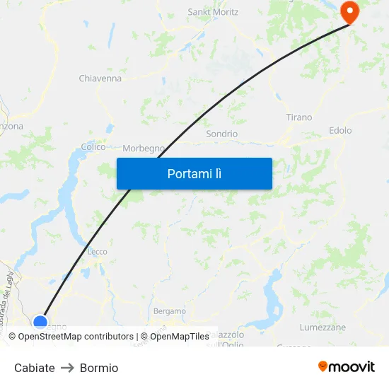 Cabiate to Bormio map