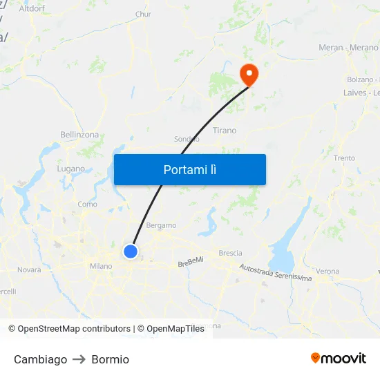 Cambiago to Bormio map