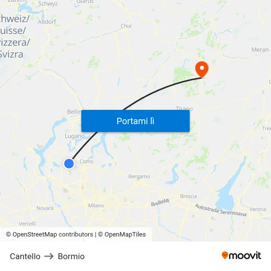Cantello to Bormio map