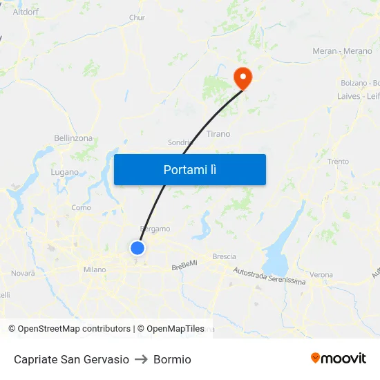 Capriate San Gervasio to Bormio map