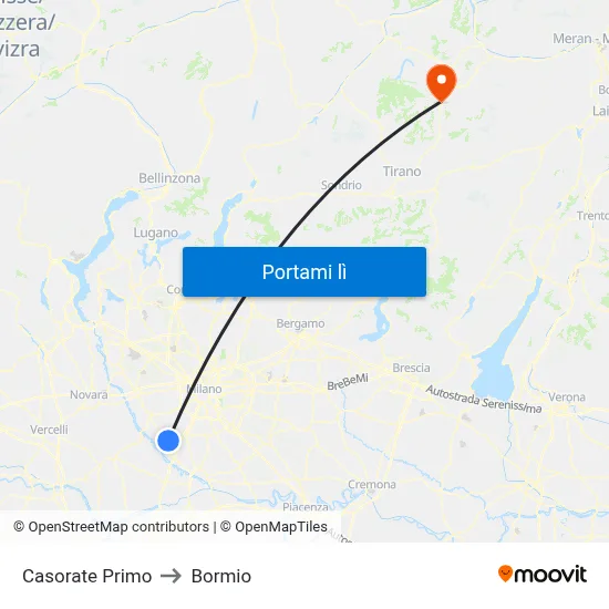 Casorate Primo to Bormio map