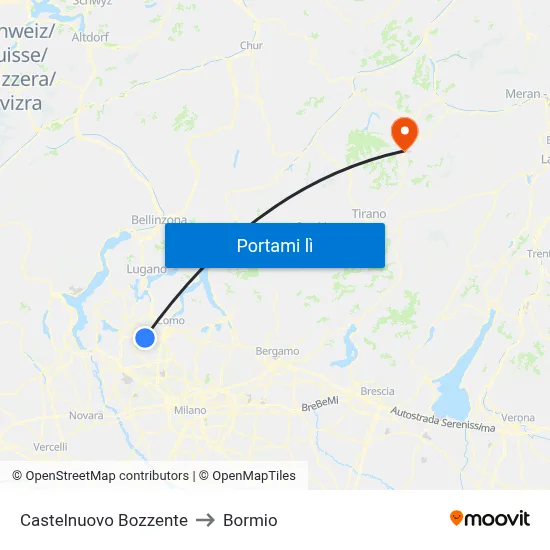 Castelnuovo Bozzente to Bormio map