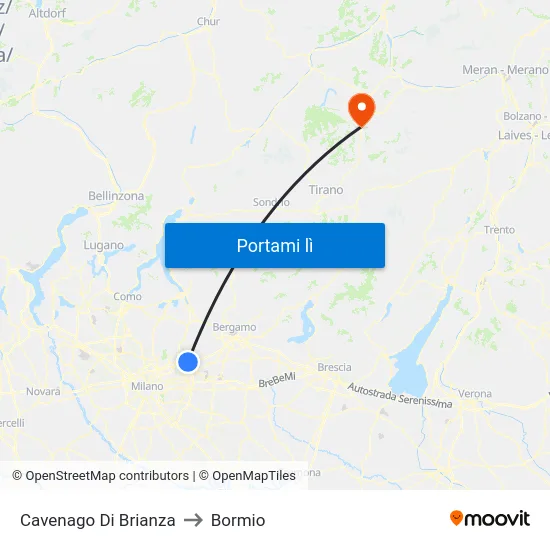 Cavenago Di Brianza to Bormio map