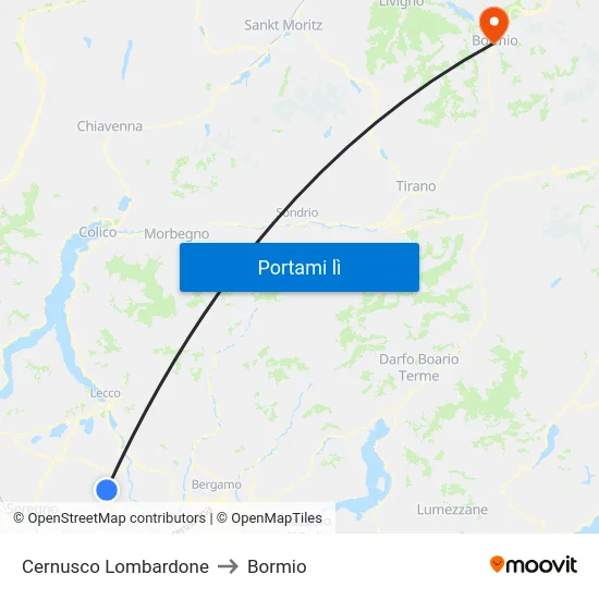 Cernusco Lombardone to Bormio map