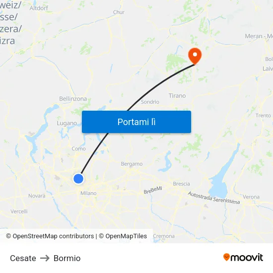 Cesate to Bormio map