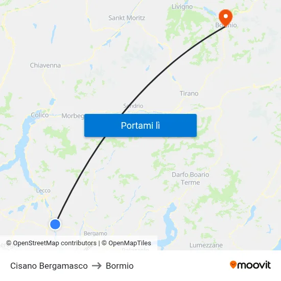 Cisano Bergamasco to Bormio map