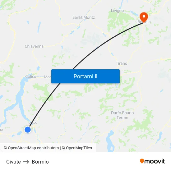 Civate to Bormio map