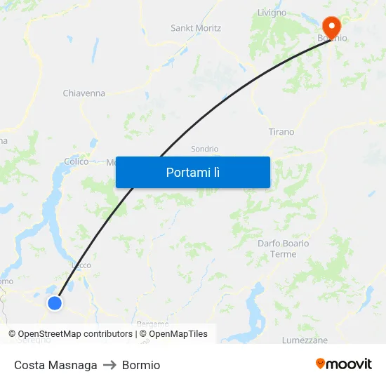 Costa Masnaga to Bormio map