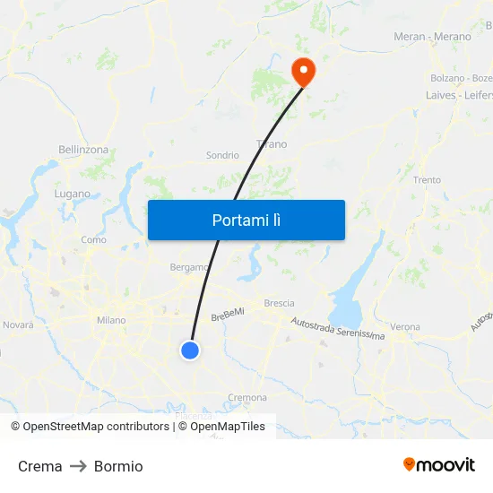 Crema to Bormio map