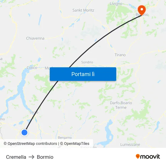 Cremella to Bormio map