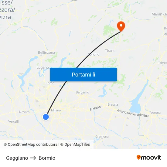 Gaggiano to Bormio map