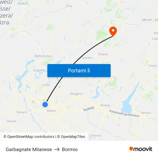 Garbagnate Milanese to Bormio map