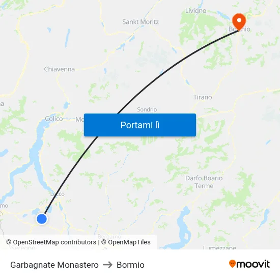 Garbagnate Monastero to Bormio map