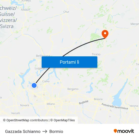 Gazzada Schianno to Bormio map